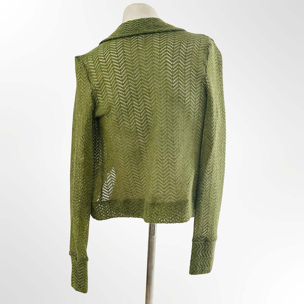 DeCo U.S.A. Olive Green Open Knit Crochet Style Cardigan - Picture 3 of 7